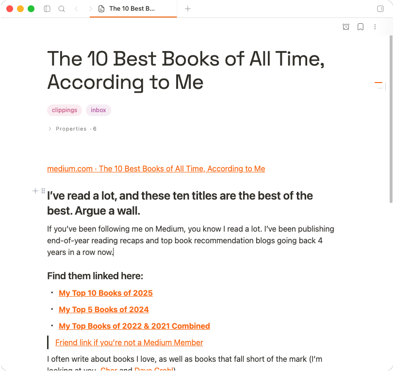 The clipped article, open as a note in MemryNote