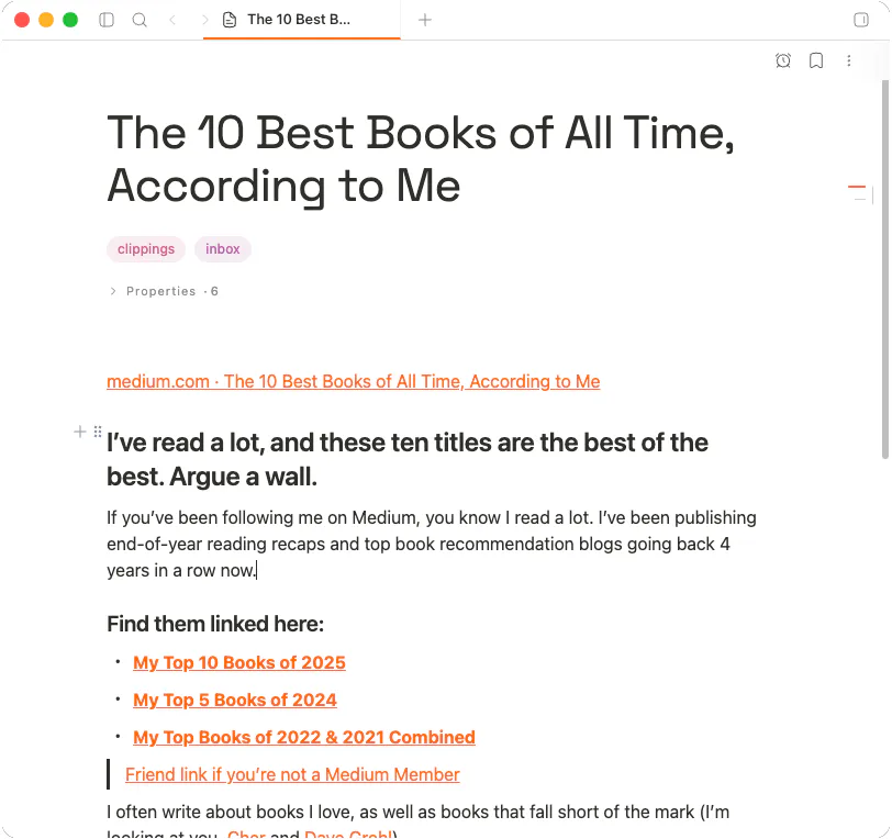 The clipped article, open as a note in MemryNote